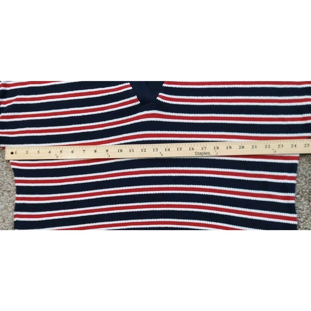 Madewell Women's V-Neck Polo Shirt in Stripe Cotton Blue/Navy SZ L - Picture 11 of 12
